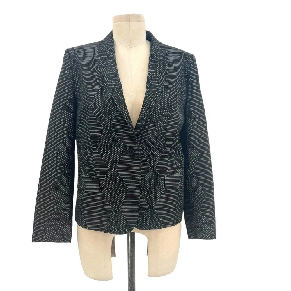 Dries Van Noten Black Geometric Print Woven Blazer Jacket Size 38 US 6 - Picture 1 of 12